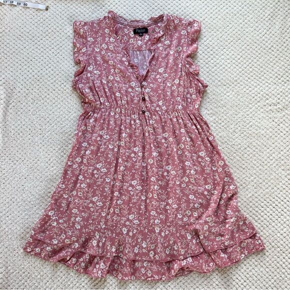 Papillon Floral Babydoll Tea Rose Flutter Sleeve Mini Summer Dress SZ XL - Jr - Picture 11 of 12